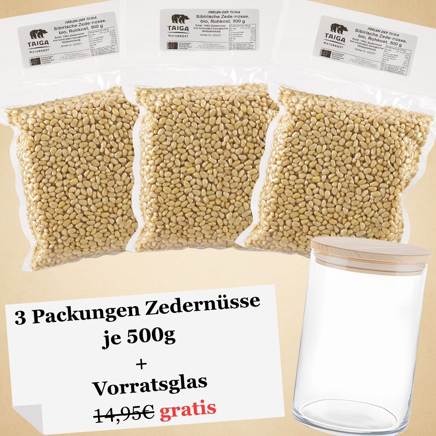 Sibirische Kraft: Bio Zedernüsse + Vorratsglas gratis