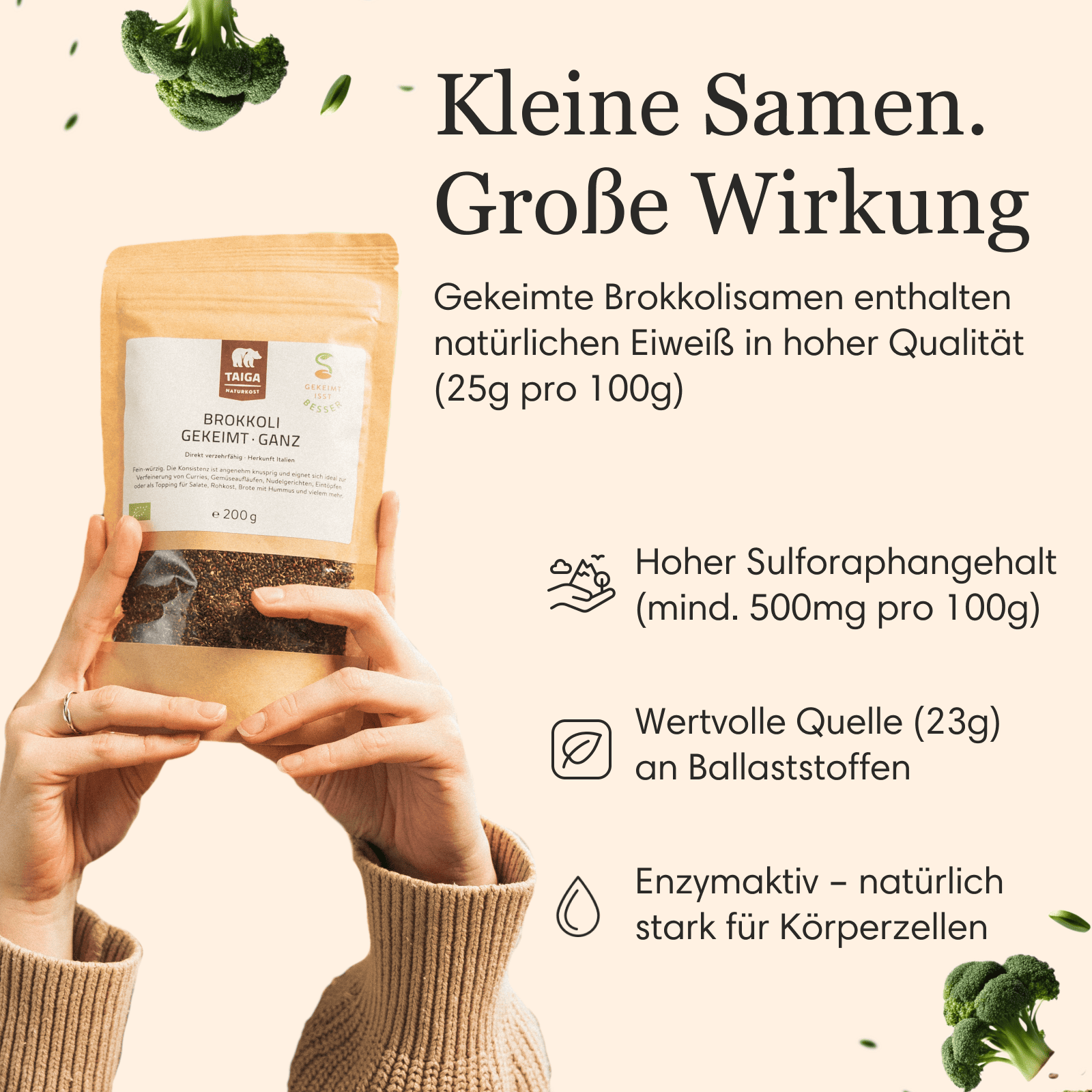 Brokkolisamen gekeimt, bio, roh, 200g