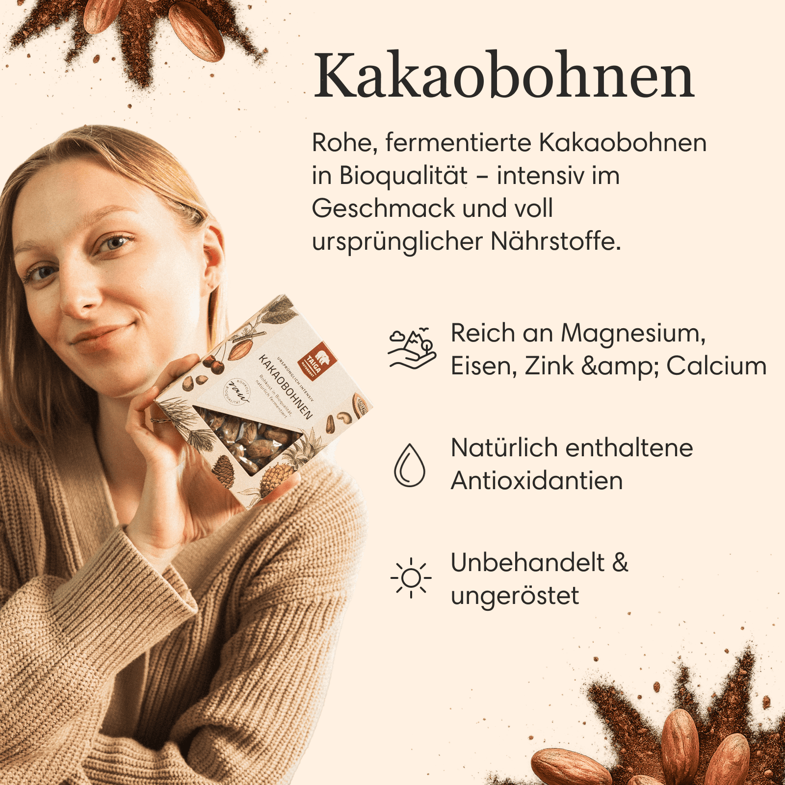 Kakaobohnen, bio, roh