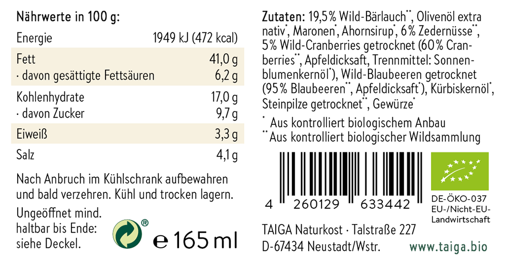 Sibirisches Bären-Pesto, bio, Roh, 140 g