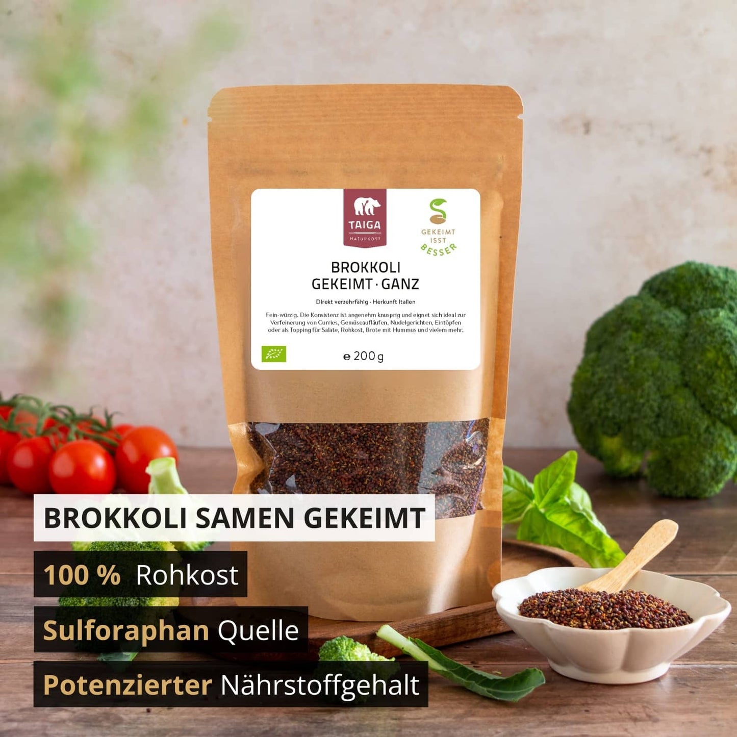 Brokkolisamen gekeimt, bio, roh, 200g