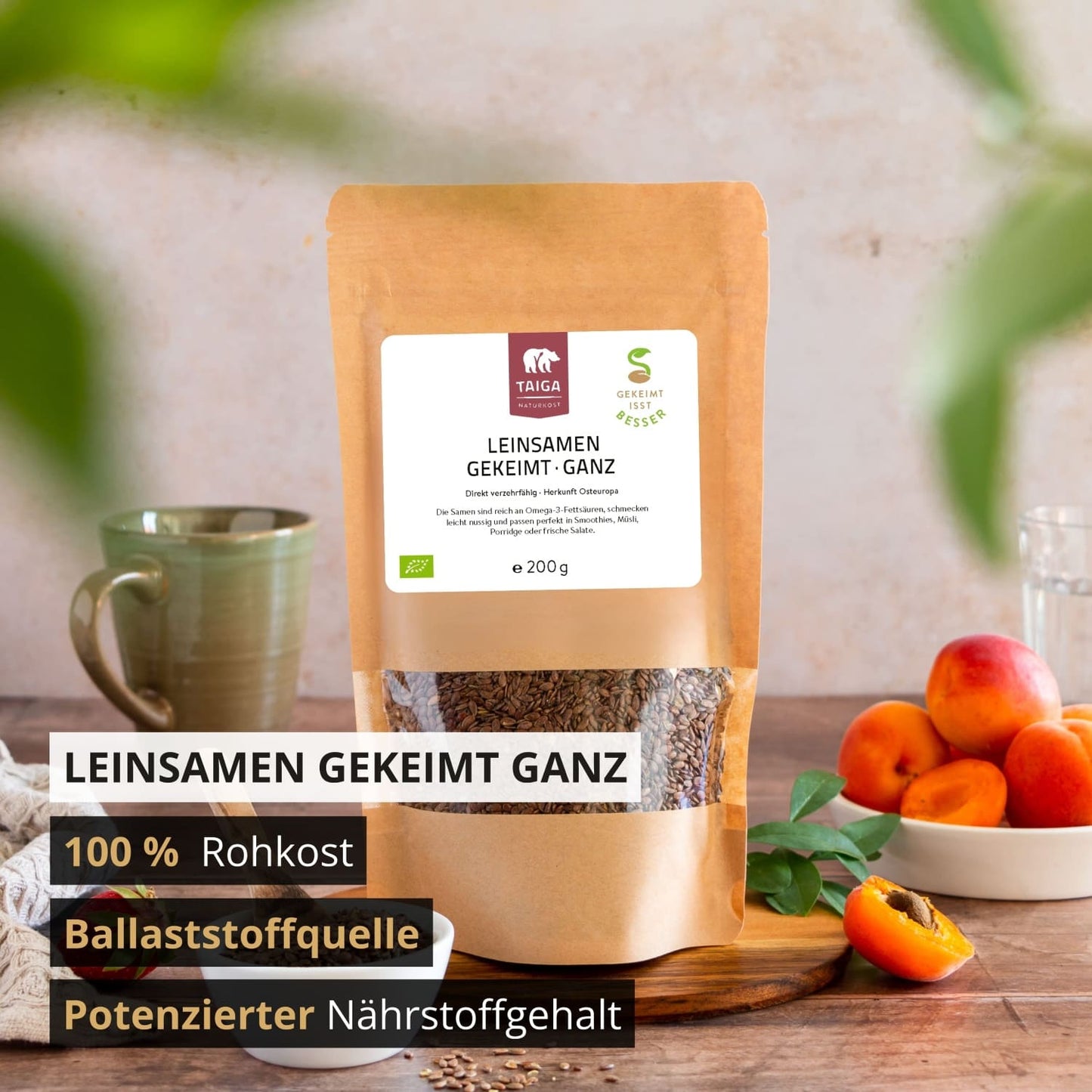 Leinsamen gekeimt, ganz, bio, roh, 200g