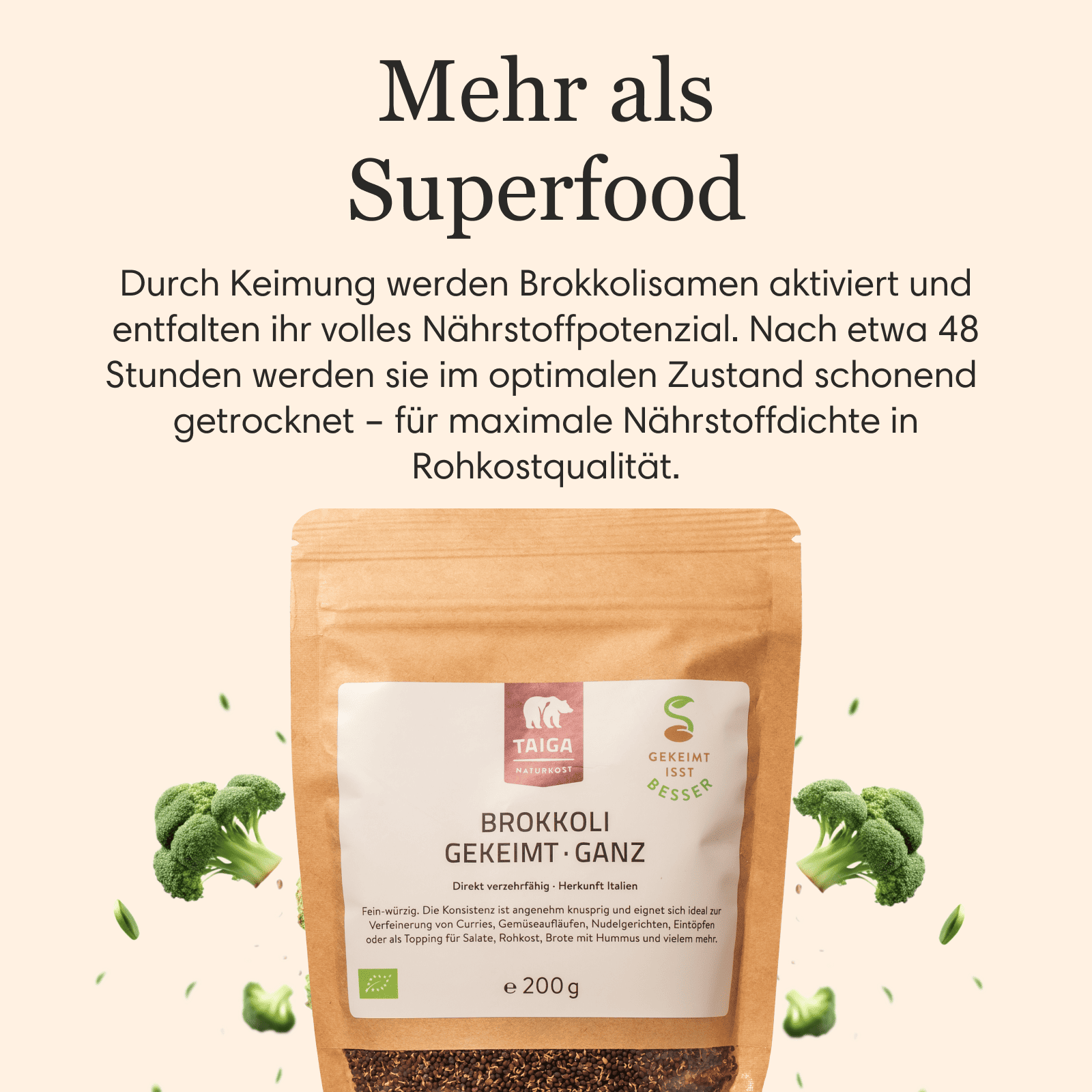 Brokkolisamen gekeimt, bio, roh, 200g