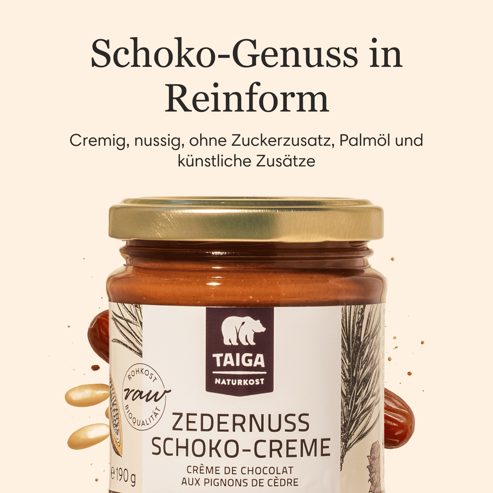 Zedernuss-Schoko-Creme, bio, roh, vegan, 190 g